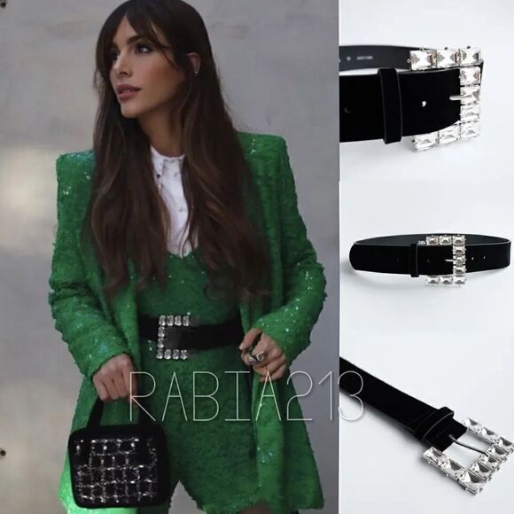 ZARA VELVET BEJEWELED BUCKLE BELT - Picture 1 of 5
